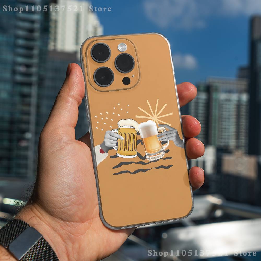Beer Alcohol Art Pattern Phone Case For iPhone 17,16,15,14,13,12,11 Pro,Max,Plus,X,XS,XR,SE4,E Mini Transparent Soft Cover