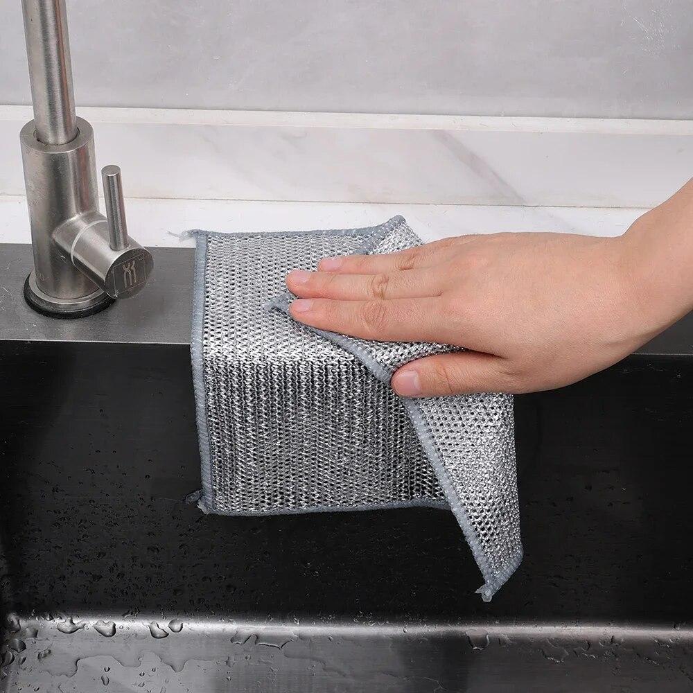 20cm Steel Wire Cleaning Cloth Single-layer Non -stick Oil Iron Dishrag Kitchen Pan Pot Dishes Cloths Rag Napery Dishcloth Rags