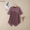 Women Casual Round Neck Irregular Hem Summer Half Sleeve T-Shirts