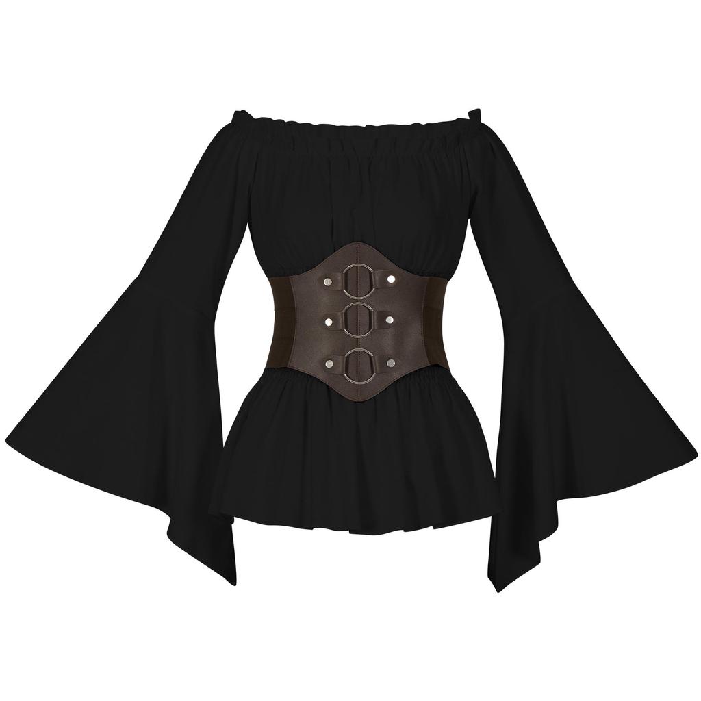 Women's Victorian Ruffle Bohemian Pirate Shirt with Belt