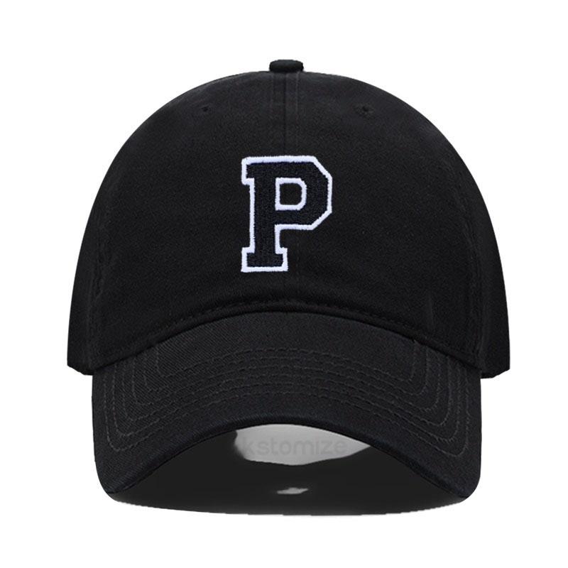 Initial Letter A-Z Black Baseball Cap For Men Womne High Quality Soft Cotton Embroider Fashion Team Sport Visors Snapback Caps