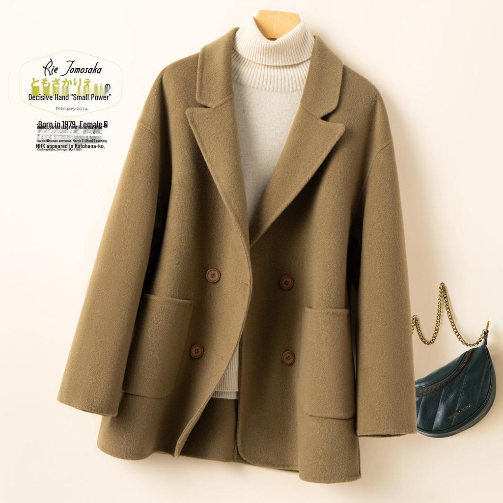 Women's 100% Wool Double-Faced Cashmere Mid-Length Coat - Versatile, High-End Suit Jacket for Petite Sizes