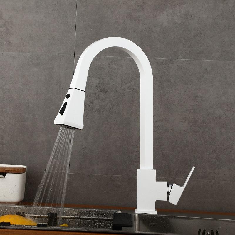 Tap Black and White Kitchen Faucet Dish Basin All Copper Hot and Cold Pull-out Rotating Household Showerhead Sink Basin Faucet