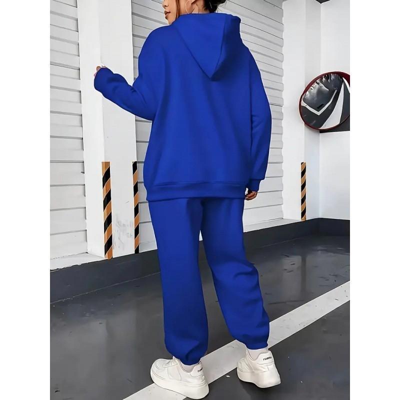 Womens Casual Hooded Sweatshirt Pants Set Winter Warm Fleece Lined Sporty Outfit Korean Style