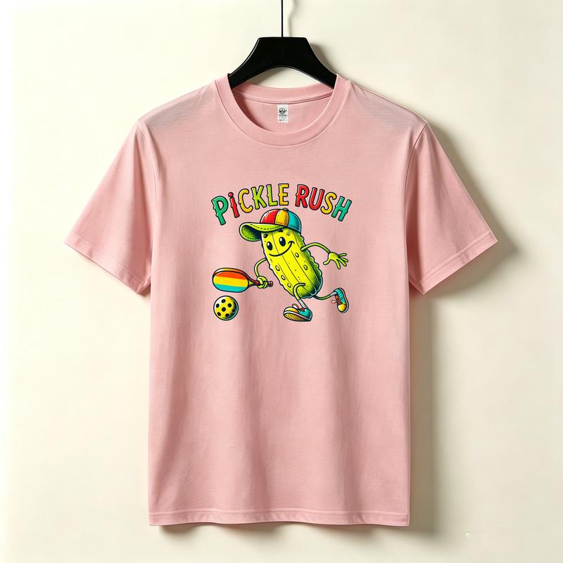 Pickle Rush Graphic TShirt Funny Pickle Cartoon Pickleball Paddle Print Black White Cotton Tee Casual Streetwear Unisex Unisex
