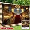 2D Luxuriöser Palast Treppenhaus Hintergrund, Vintage Goldener Ballsaal Roter Teppich Hochzeitsfotoshooting Dekor Banner