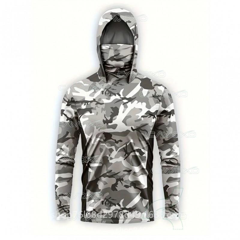 Quick-Dry Fishing Shirt With Hood Face Cover Bamboo Fiber Long Sleeve UV Protection Top Fly Outdoor Angling