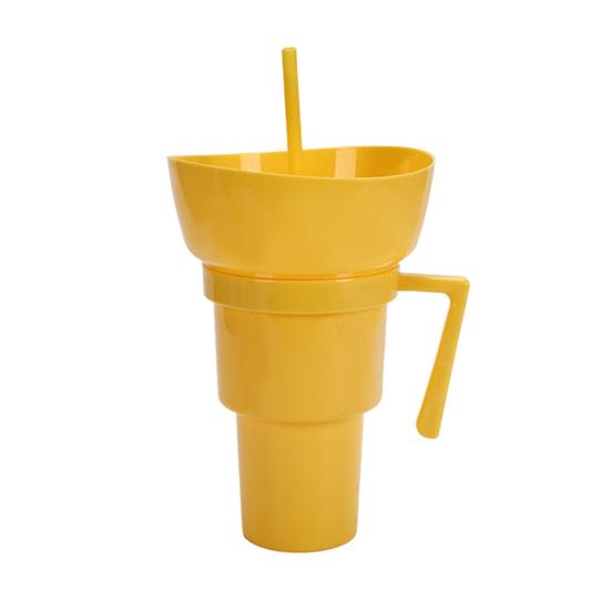 Snack And Drink Cup Reusable Popcorn Holder with Straw Leak-proof