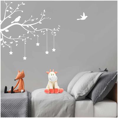 [Q8304] - 'Daldaki Kuşlar' beyaz çıkartma levhası (yıldızlar) - 50x70 cm