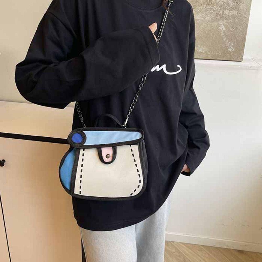 2D Anime Chain Shoulder Bag Cartoon Line Painting Messenger Bag Simple Comic Crossbody Bag Travel