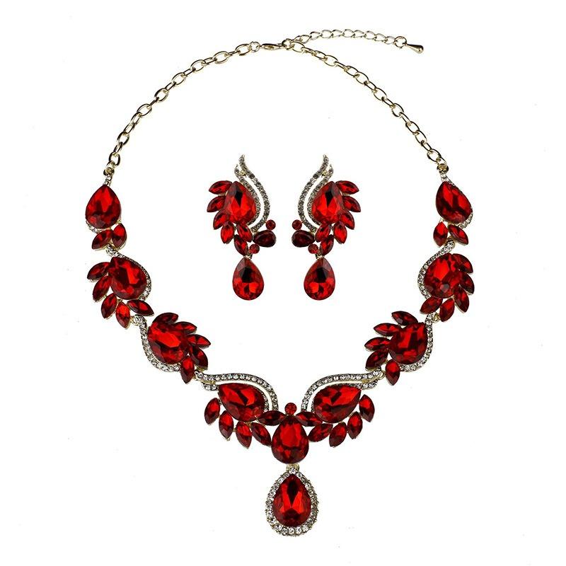 Jewel Necklace Earrings Set, Fashionable Bridal Banquet Dress Women's Accessories