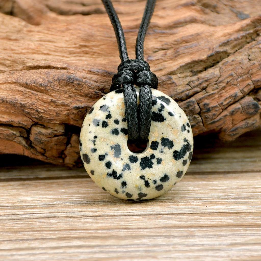 Green Aventurine Round Pendant Necklace with Leather Cord