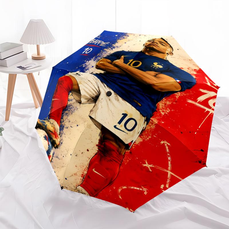 Printed Kylian Mbappé Printed Folding Umbrella,Outdoor,Leisure,And Travel Umbrella,Durable Umbrella Fabric,Birthday And Holiday Gift