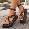 New Summer Women Sandals Color Flat Casual Lace Up Bow Shoes for Ladies  Fashion 2024 Outdoor Leopard Beach Mujer
