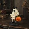 Whimsical Ghost Statue Vintage Halloween Figurine, Cute Spooky Resin with Pumpkin Childlike Decor Bucket And Black Cat for Indoor Kitchen Home