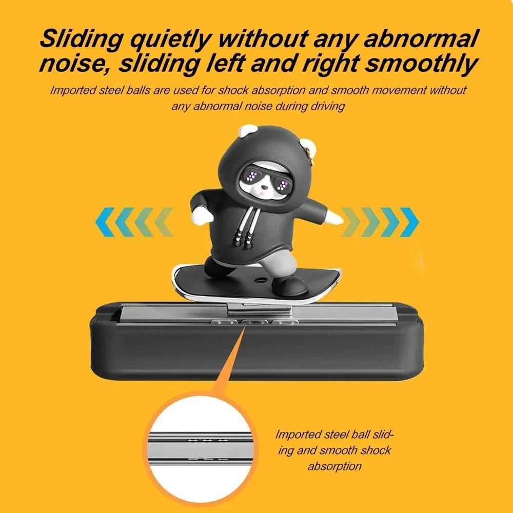 Car Sliding Bear Temporary Parking Number Plate Dashboard Phone Card Cute Skateboard Bear Decor