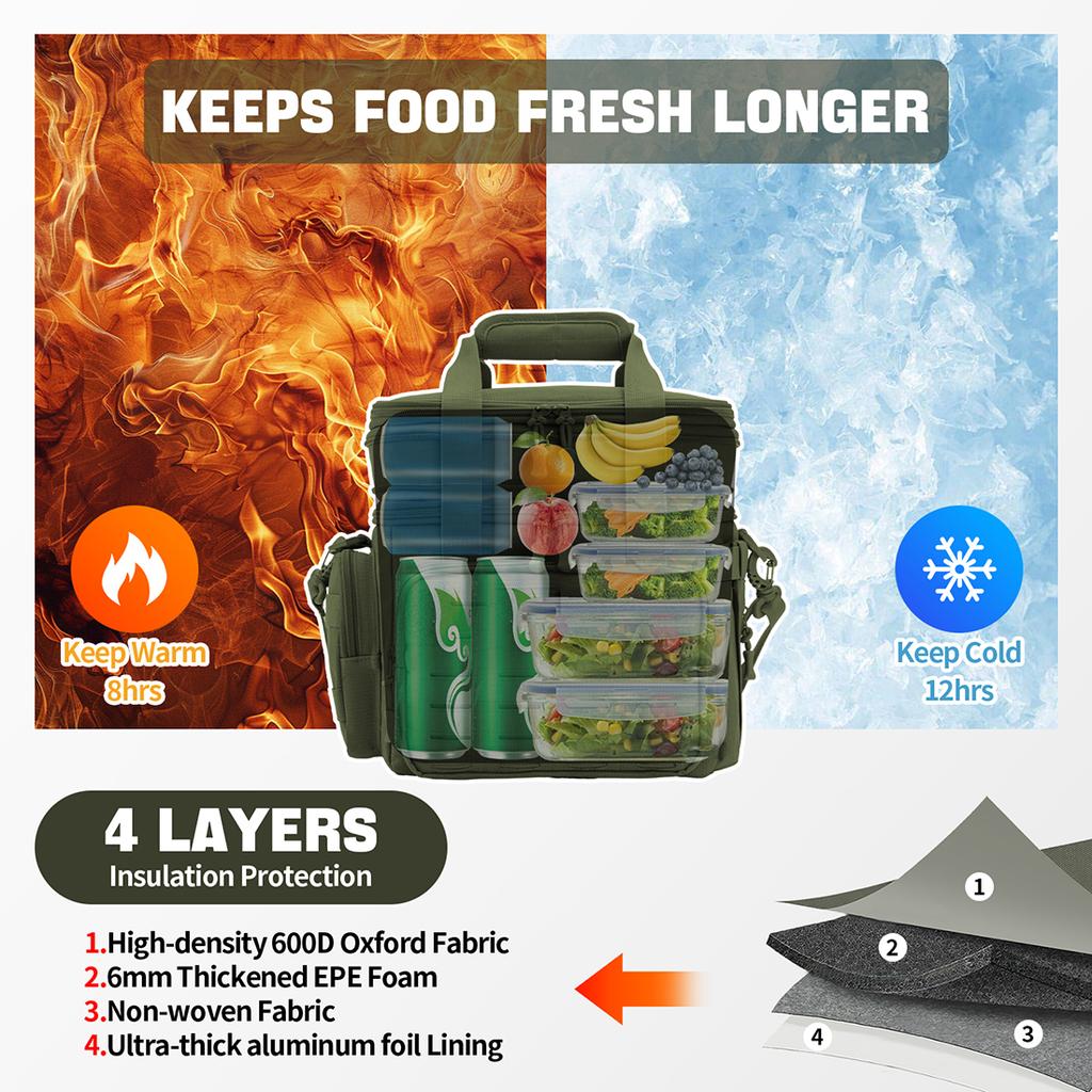 Lunch Box Expandable Heavy Duty Leak Proof Insulated Cooler Bag For Outdoor Activities Camping MOLLE Webbing