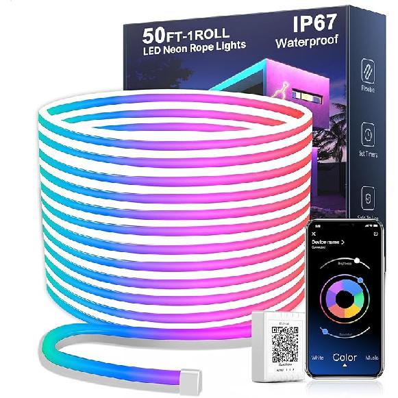 Nexillumi 32.8FT Neon LED Rope Lights IP67 Waterproof LED Lights for Bedroom Flexible LED Light Strip with Remote and APP Control RGB Lighting Strip