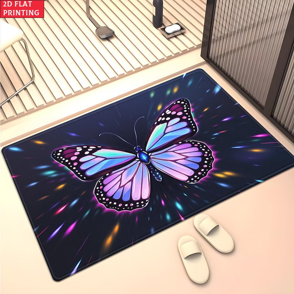 Glow Butterfly Floral Area Rug,Non-Slip Soft Carpet for Living Room Bedroom,Cute Cartoon Decorative Floor Mat for Kids Room
