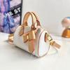 White Tricolor Pillow Bag Boston Single-shoulder Portable Bowknot Female Cowhide Handbag