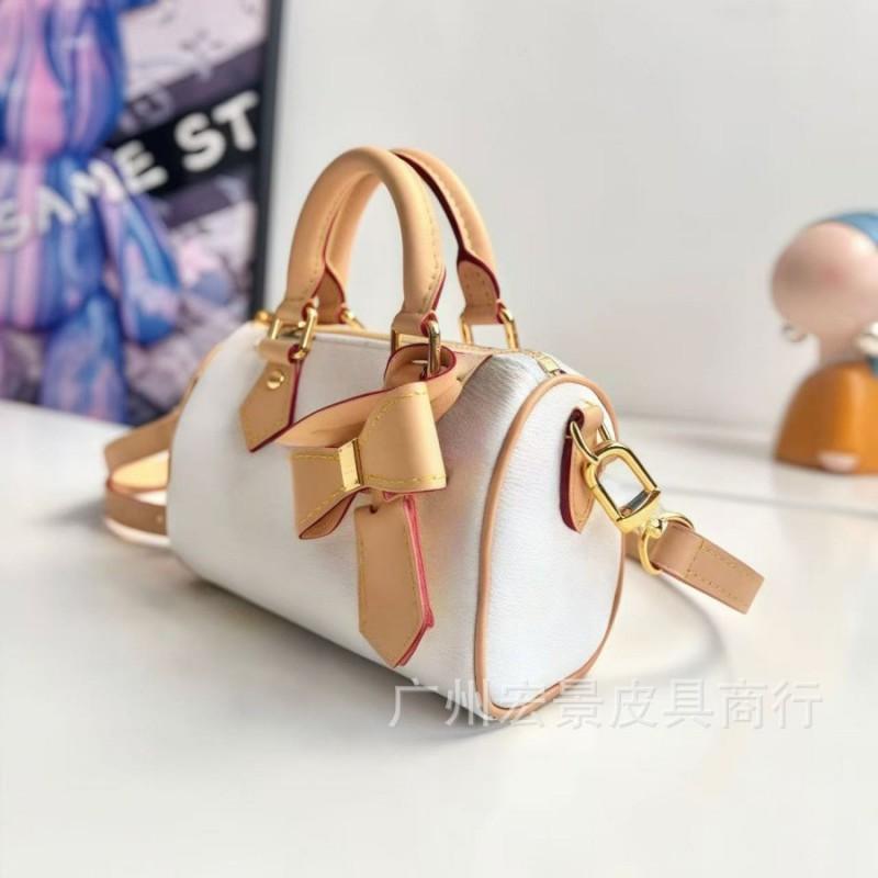 White Tricolor Pillow Bag Boston Single-shoulder Portable Bowknot Female Cowhide Handbag