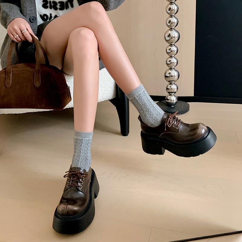 Fashion Women's new genuine leather cowhide thick soled waterproof platform high heels lace up college style single shoes casual shoes