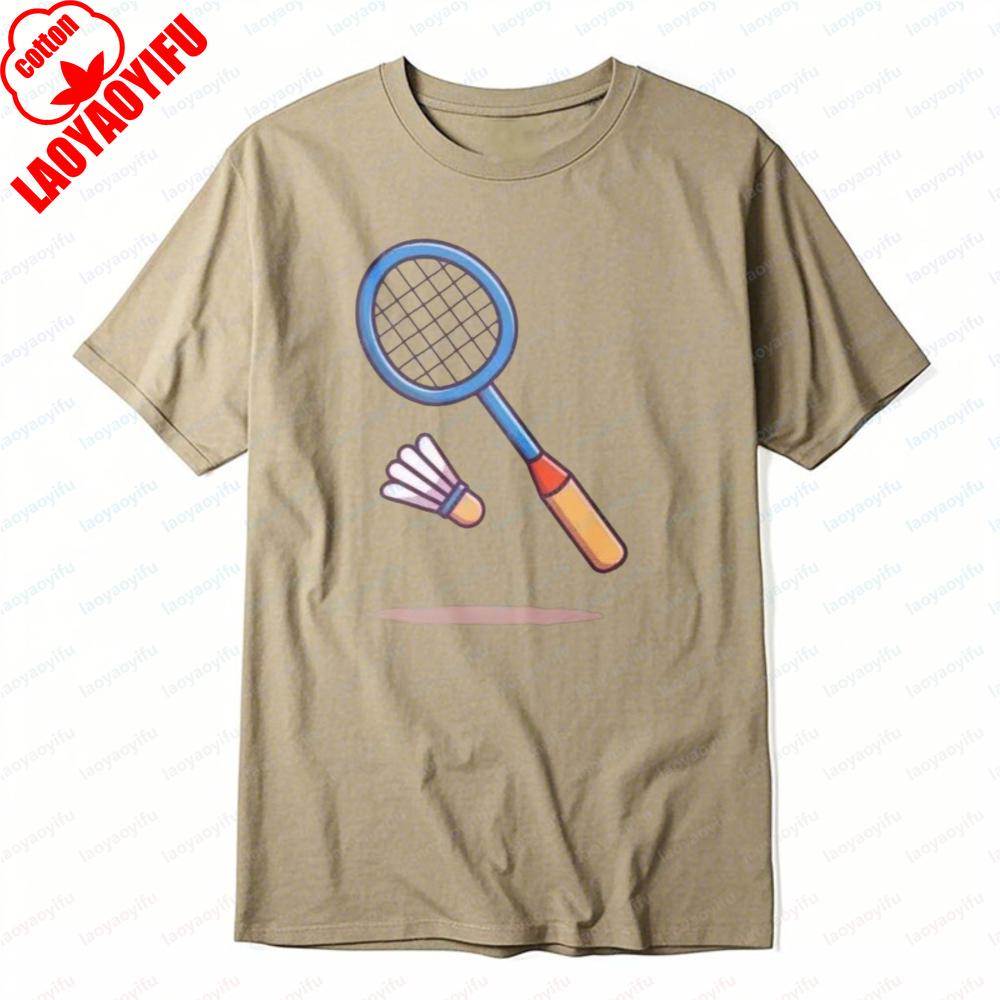 Badminton Racket and Shuttlecock Tee Simple Classics Sports Unisex Tops Casual Style Cotton Summer Trendy Fashion Mens TShirt