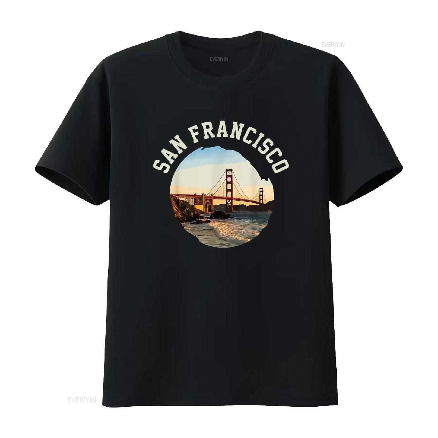 

San Francisco T Shirt Black vintage Washed Stretched Versatile Slightly Comfortable homme fashion Casual designer clothes S чёрный