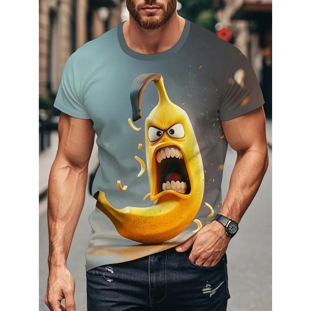 New Men's T-shirt 3D Print Funny Banana Graphic T-Shirts Summer Outdoor  Personality Fashionable Plus Size Casual Short Sleeved T-shirt