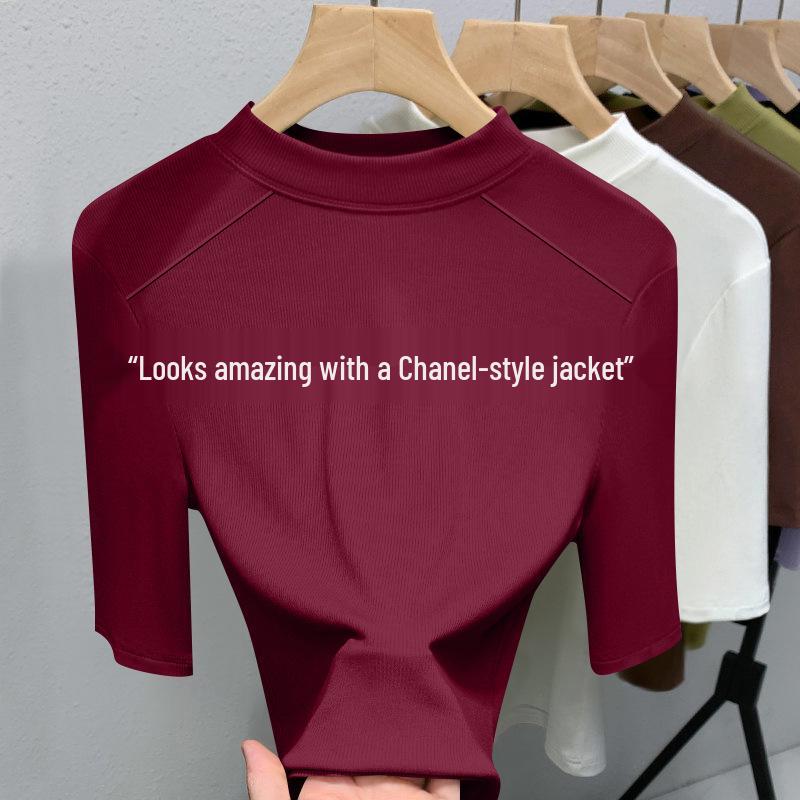 

2025 Women s Slim-Fit High-Quality Fashion Base Layer T-Shirt with Threaded Short Sleeve L (recommended 95-110 jin)