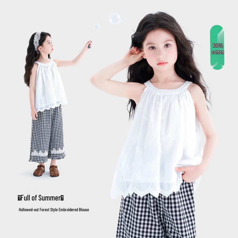 Tutu Xiaoxiang Girl s Embroidered Pure Cotton Sleeveless Top