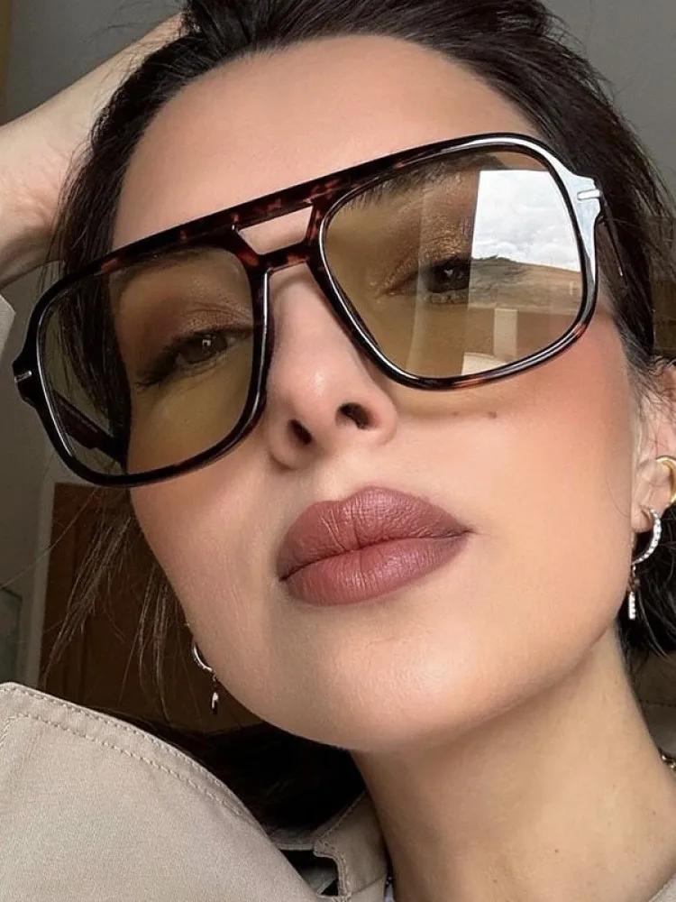 Fashion Double Beam Rivet Square Sunglasses Women Luxury  Designer Retro Rectangle Sun Glass Vintage Eyewear Shadow Female