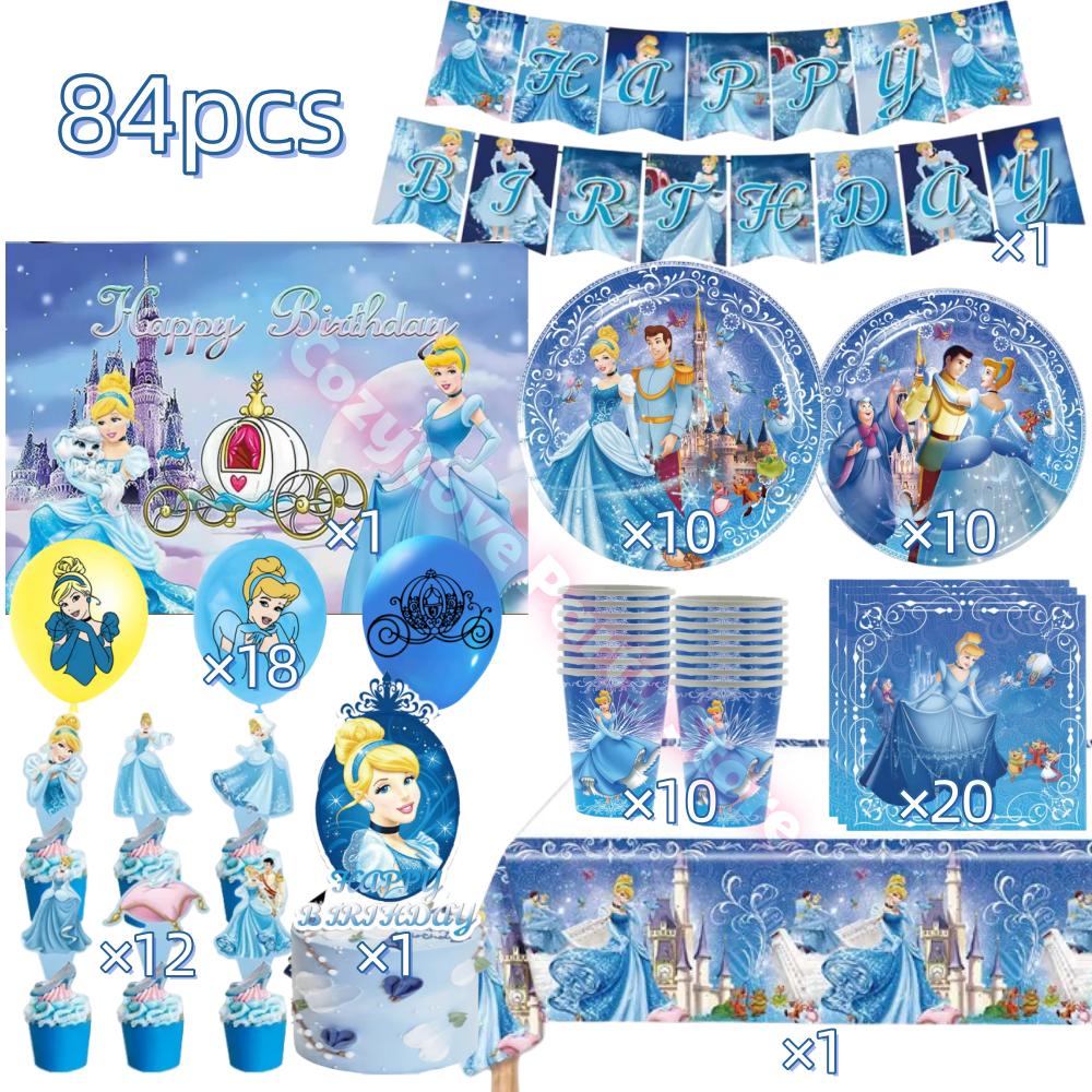 Cinderella Birthday Party Decoration Princess Balloons Cups Plates Banner For Girls Party Favor Gifts Baby Shower Photo Props