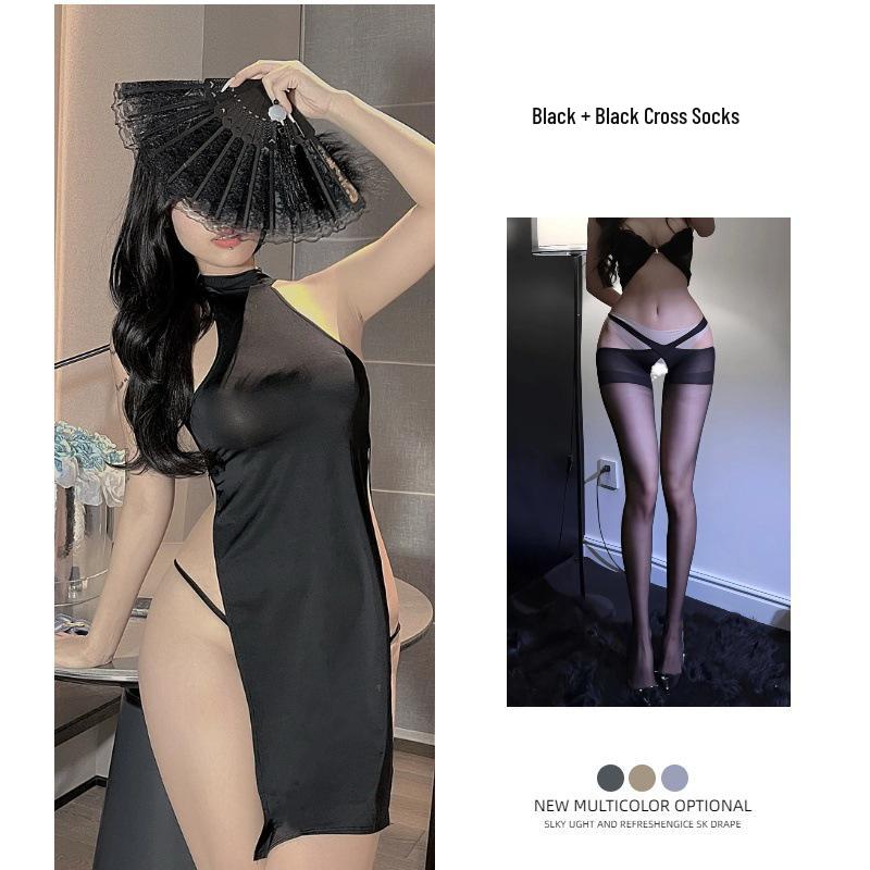 Seductive Lingerie Cheongsam: Sexy Slit Long Skirt for Ladies