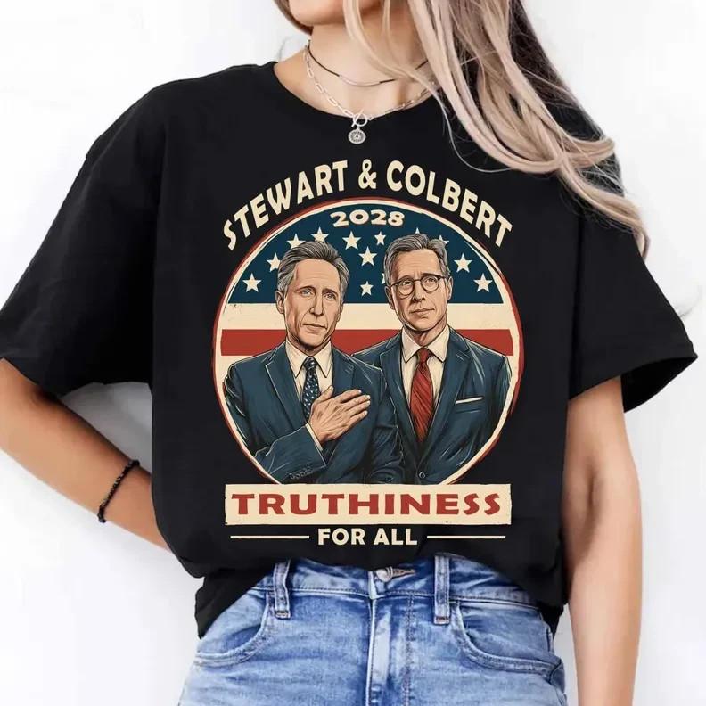 

Jon Stewart amp Stephen Colbert 2028 TShirtFunny Political Satire Tshirt Unisex T-Shirt L