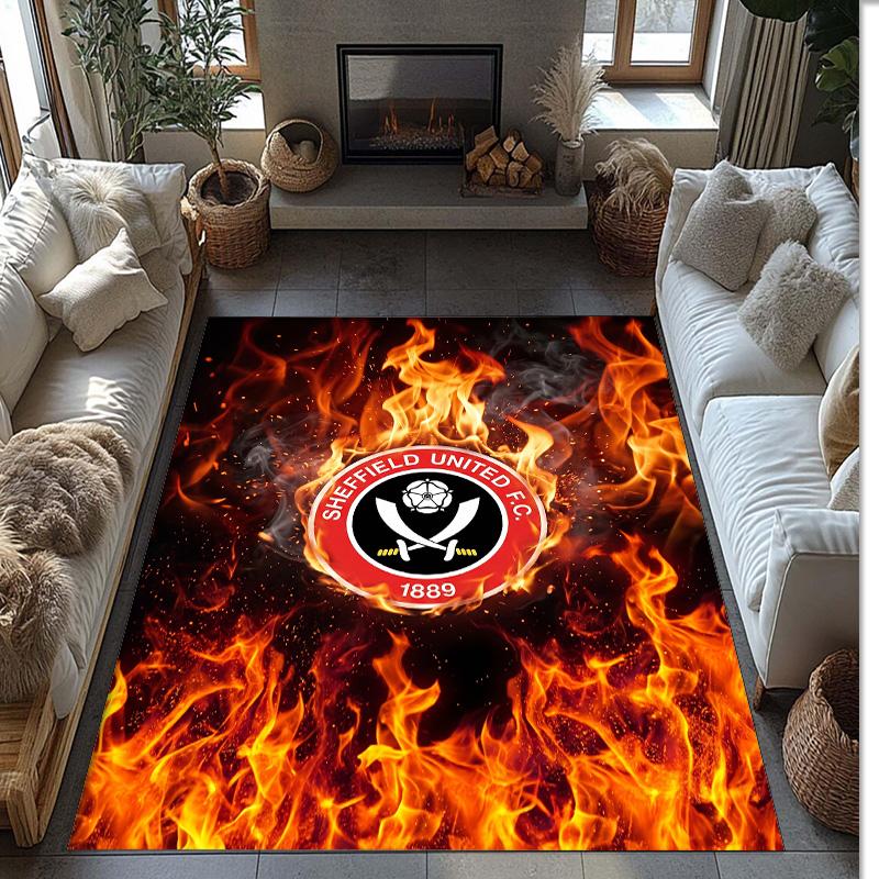 Sheffield United Football Print Crystal Velvet Rug, Comfortable Water Absorbent Non Slip Indoor Floor Carpet
