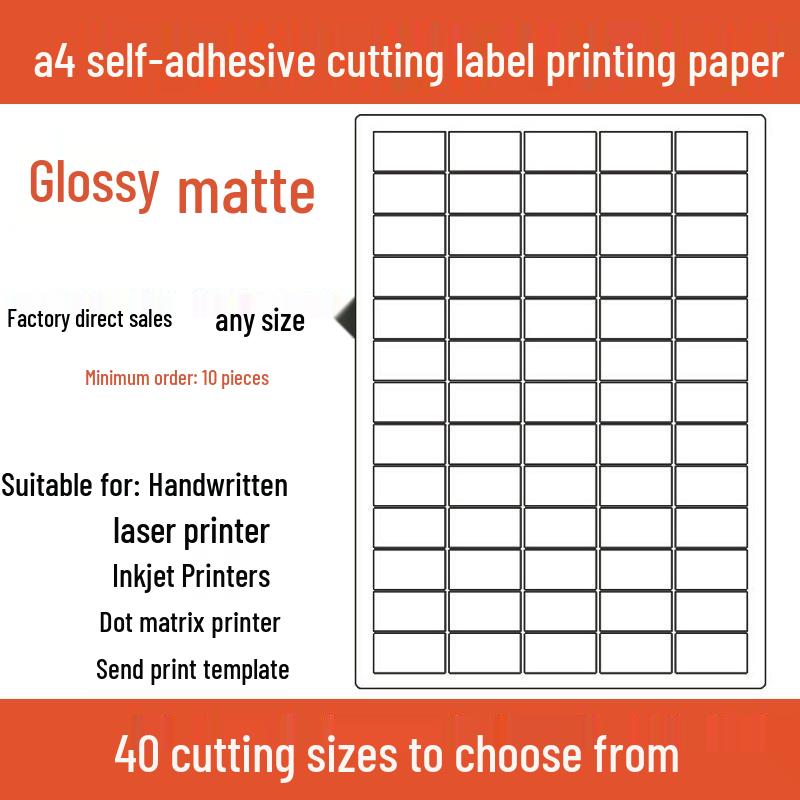 A4 Sticker Printing Paper with Pre-Cut Adhesive Labels, 100 Sheets/Pack