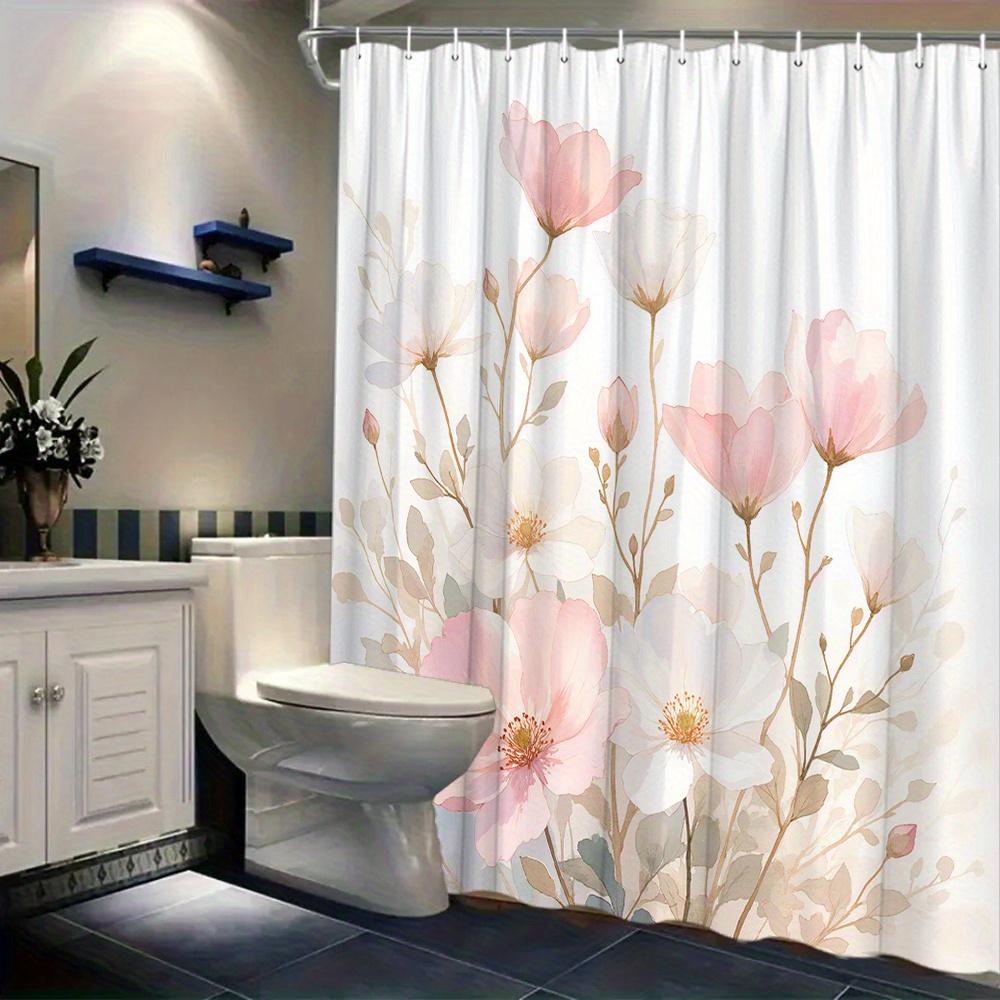 Elegant Pastel Floral Shower Curtain For A Romantic And Inviting Bathroom, Featuring Soft Pink And White Flowers With Delicate W60H190(CM)-1 Pcs
