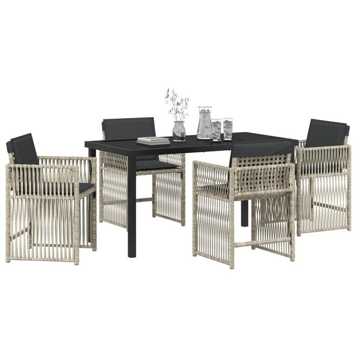 VidaXL Ensemble de salle à manger de jardin 5 pièces avec coussins Gris clair Poly Rattan 3380666