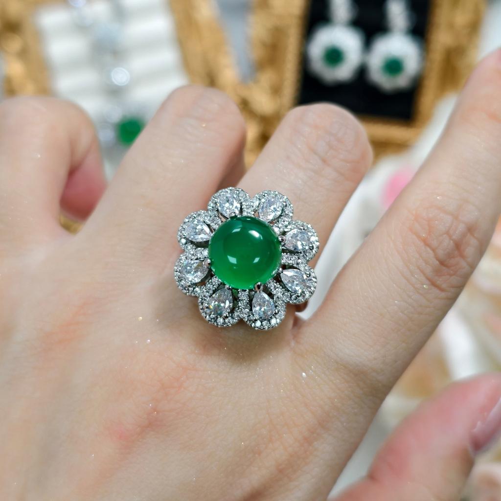 Valuable Lab Jade Diamond Jewelry set 925 Silver Engagement Wedding Rings Earrings Necklace For Women Bridal Party Gift