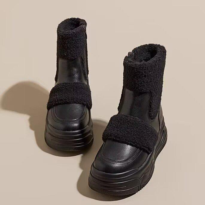 Thick-soled inner height-increasing snow boots for women 2025 autumn new versatile casual velvet warm small short boots for women