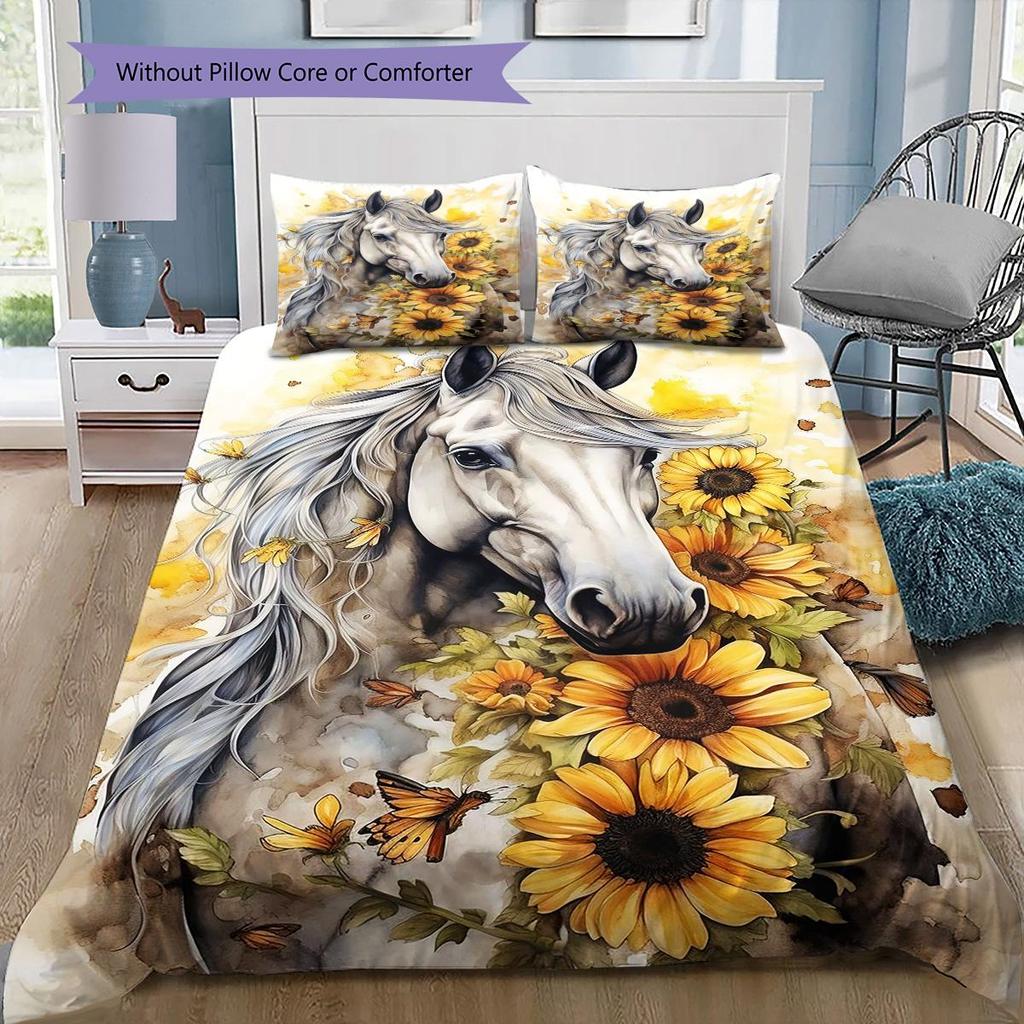 1PC Horse Bedding Quilt Set Quilt Cover Pillowcase Home Decoration Birthday Gift (1 * duvet cover + 2 * pillowcase, without core)