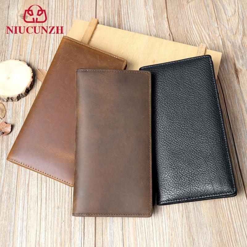 Portamonete Vintage in Pelle da Uomo in Pelle Bovina di Primo Strato Borsa da Raccolta Multi-card Portafoglio Lungo da Uomo