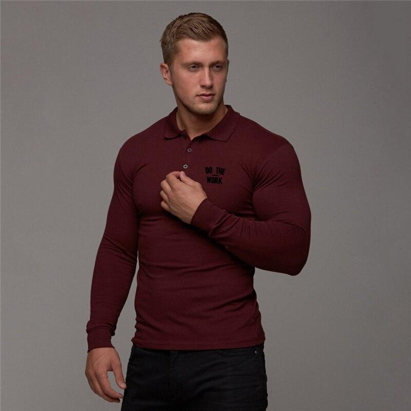 Muscleguys Pánské jarní polokošile s dlouhým rukávem s klopou American Muscle Man Slim Fit trička Pohodlné bavlněné topy