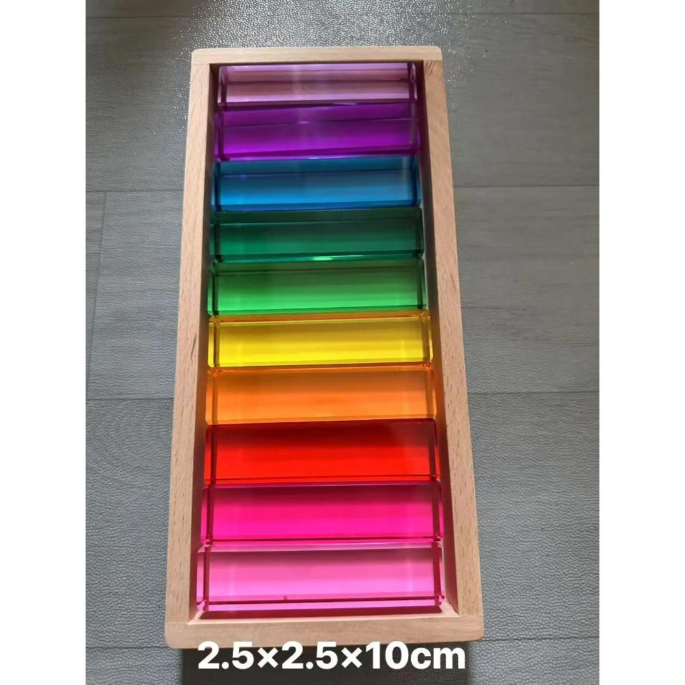 Nový design Montessori hračky prohlédnou duhové Lucite stohovací bloky Akryl Vysoce transparentní pro děti Open Play