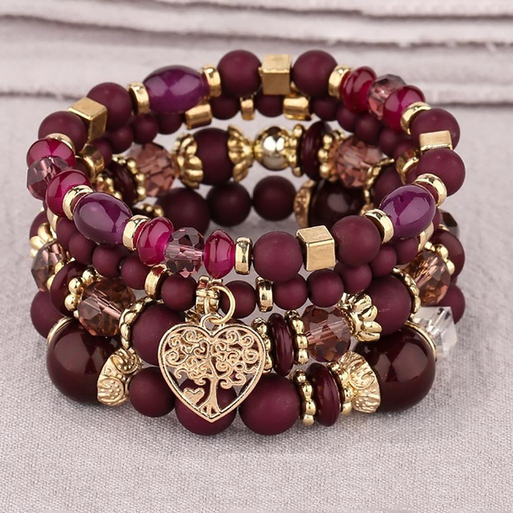Bohemian Multi-Layer Bracelet Crystal Peach Heart Beaded Women'S Hand Retro Jewelry