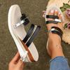 2025 Summer New Casual One-word Slope Heel Thick Bottom Woven Foreign Trade Large Size Women's Slippers