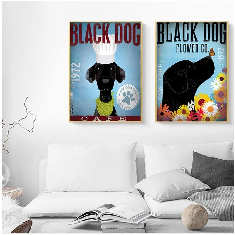 Westie Czarny Pies Art Kawy Dekoracje Ścienne Śliczny Plakat Zwierzęta Płótnie Malarstwo Home Decor Skandynawski Salon Dekoracji