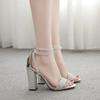 Woman Silver Crystal Sexy Women Sandals Square Heel Buckle Strap Gladiator Women's Slippers Stiletto Wedding Rhine Stone