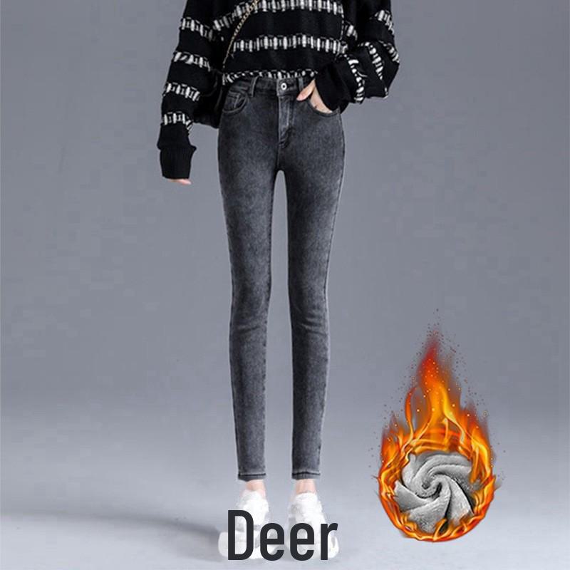 Women's Slim High Waist Elastic Skinny Jeans with Velvet for Fall/Winter 2024